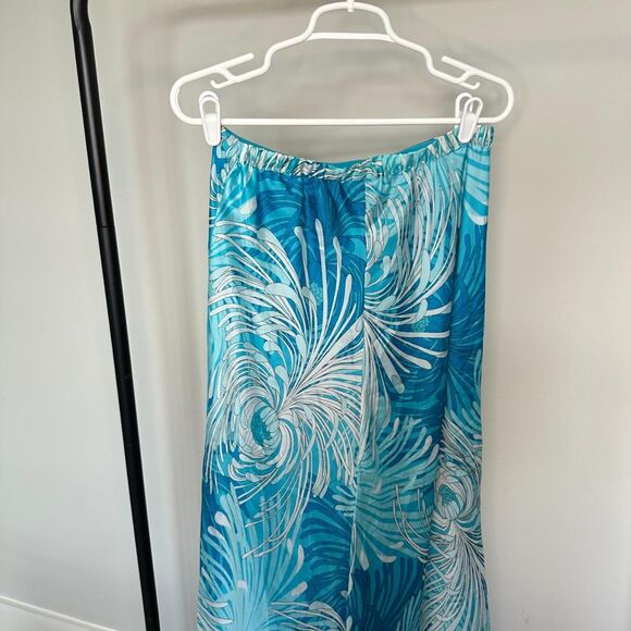 New York & Company Summer Maxi Skirt, Y2K Aqua Floral Patterned Flowy Maxi Skirt - Picture 5 of 7